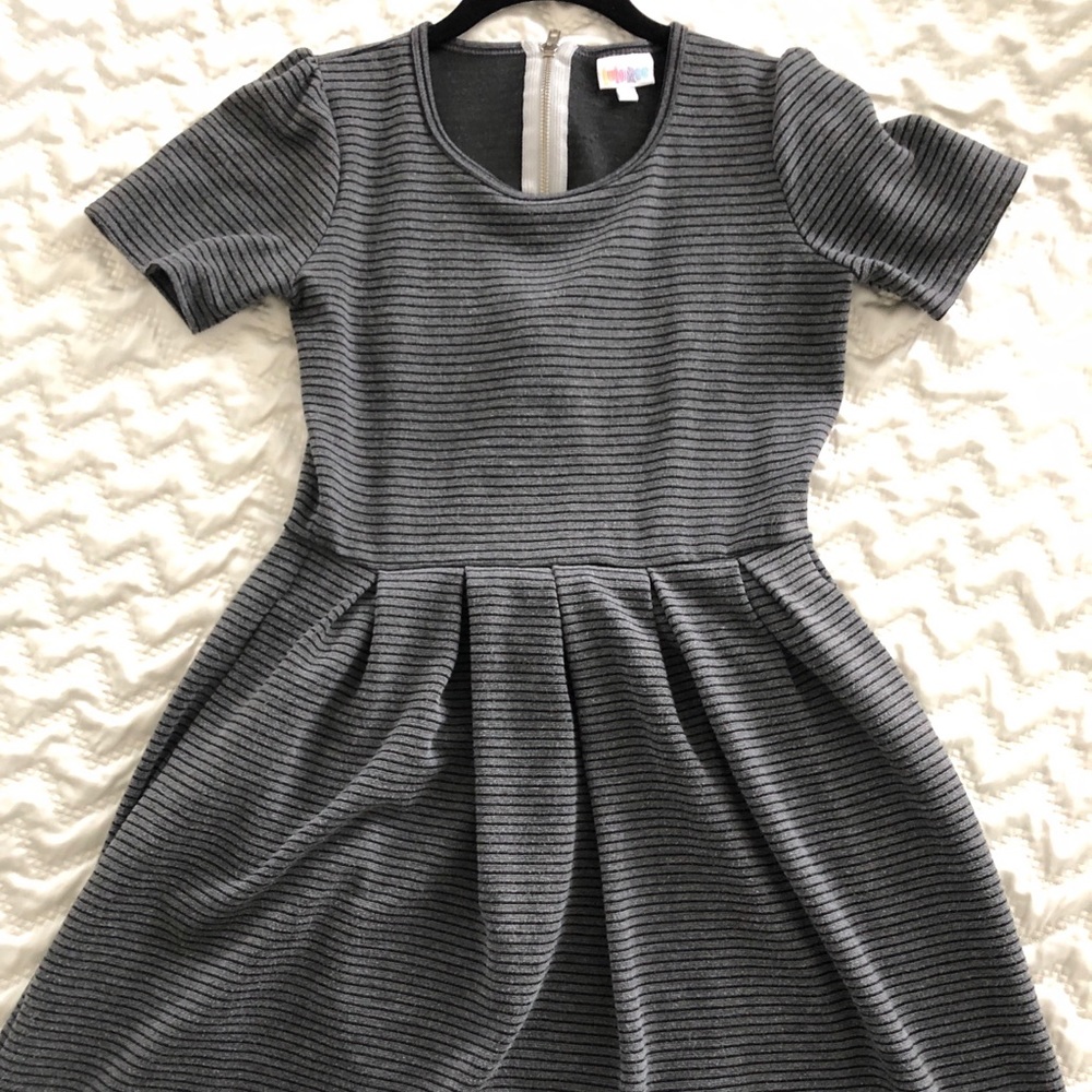 Lularoe Amelia Dress S Grey Black Striped